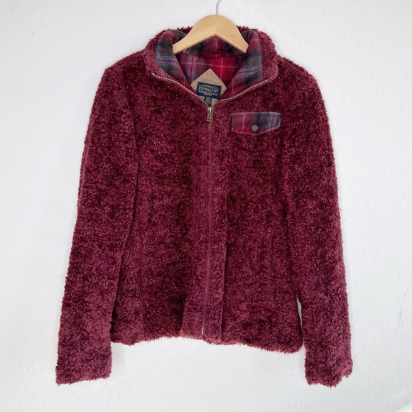 PENDLETON Red Teddy Deep Pile Sherpa Full Zip Jacket - Picture 1 of 4